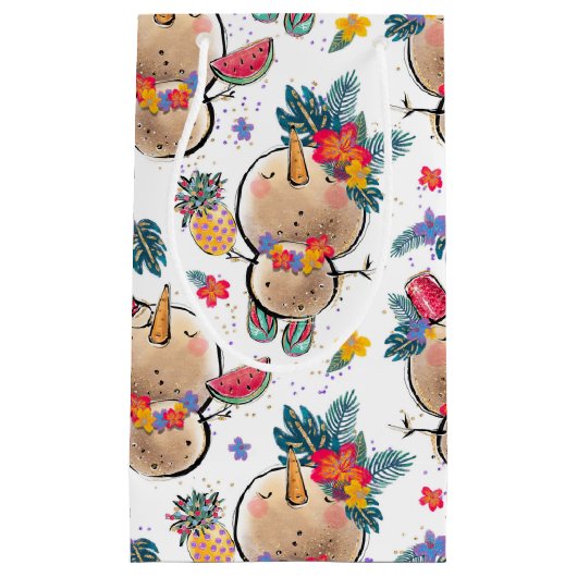 トロピカル雪だるまホワイトクリスマスバッグ スモールペーパーバッグ (正面)