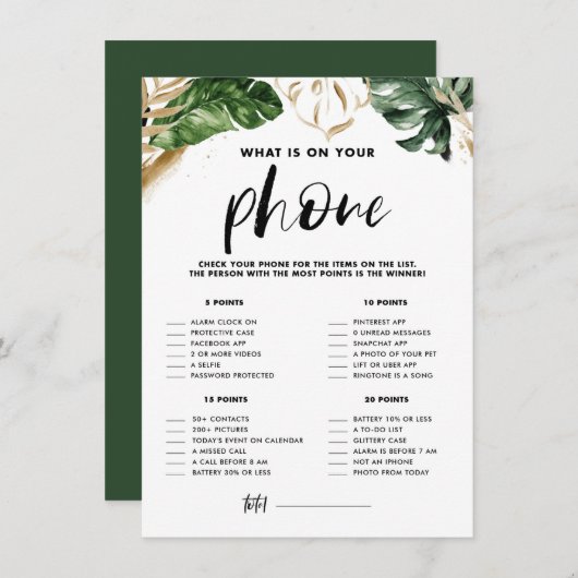 トロピカル電話のブライダルシャワーゲーム エンクロージャーカード (正面/裏面)