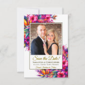 トロピカル鮮やかガーデンの花と写真結婚の数 セーブザデート (正面)