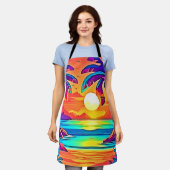 トロピカル鮮やかサンセットアート エプロン (着用した状態)