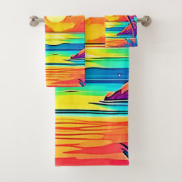 トロピカル鮮やかサンセットアート バスタオルセット