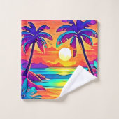 トロピカル鮮やかサンセットアート バスタオルセット (ウォッシュタオル)