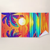 トロピカル鮮やかサンセットアート ビーチタオル (正面)