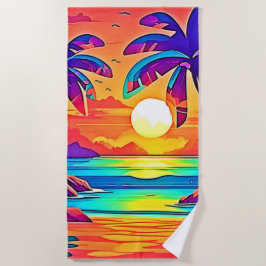 トロピカル鮮やかサンセットアート ビーチタオル