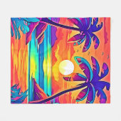 トロピカル鮮やかサンセットアート フリースブランケット (正面(横))