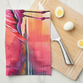 トロピカル鮮やかフラミンゴグローデザイン キッチンタオル (四つ折り)