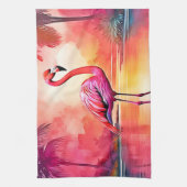 トロピカル鮮やかフラミンゴグローデザイン キッチンタオル (縦)
