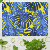 トロピカル鮮やかブルーイエローアイラ葉ンド キッチンタオル (折り畳み)