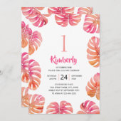 トロピカル1thバースデーパーティーピンクサマービーチ 招待状 (正面/裏面)