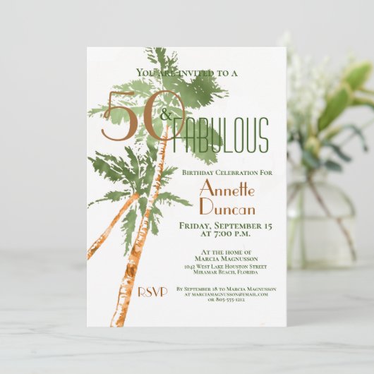 トロピカル50と素晴らしいヤシの木の誕生日パーティー 招待状 (スタンド正面)