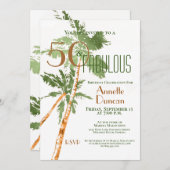 トロピカル50と素晴らしいヤシの木の誕生日パーティー 招待状 (正面/裏面)