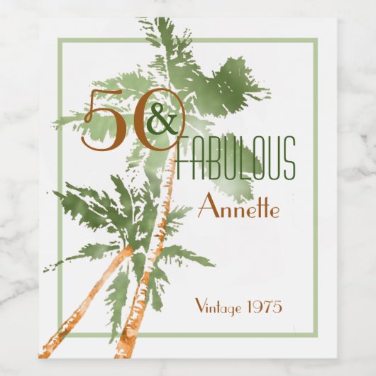 トロピカル50と素晴らしいヤシの木50ヴィンテージ ワインラベル (シングルラベル)