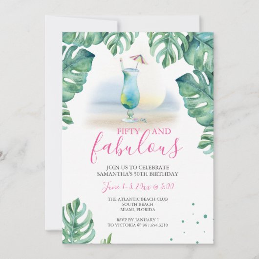トロピカル50と素晴らしい50誕生日 招待状 (正面)