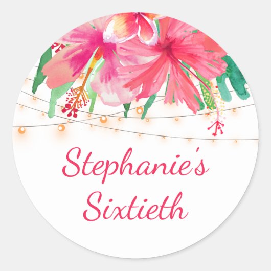 トロピカル60誕生日ハワイアンストリングライト ラウンドシール (正面)