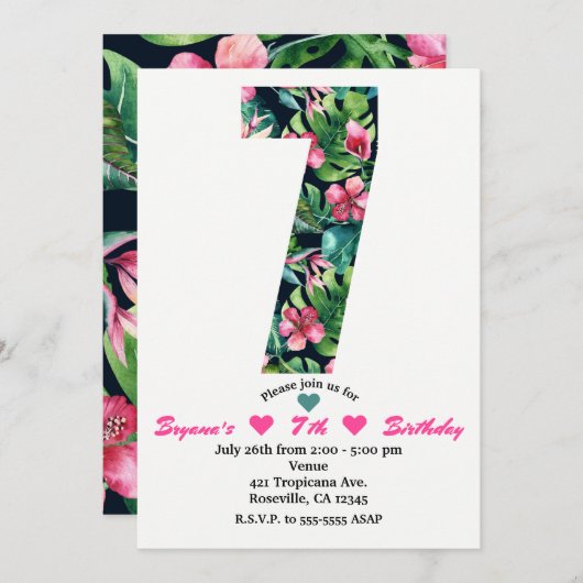 トロピカル7セブン誕生日パーティーへの招待 招待状 (正面/裏面)