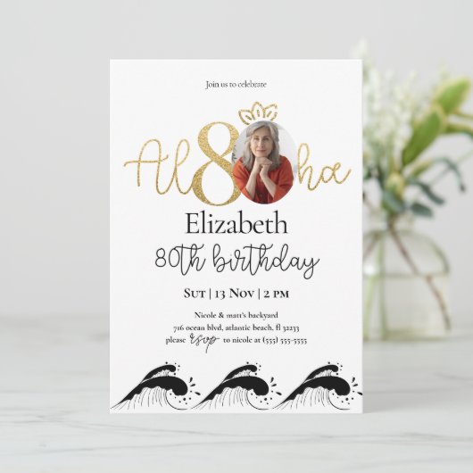 トロピカル80金ゴールド誕生日招待状(写真あり) 招待状 (スタンド正面)
