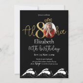 トロピカル80thブラック金ゴールド誕生日招待状写真 招待状 (正面)