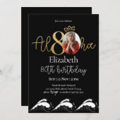 トロピカル80thブラック金ゴールド誕生日招待状写真 招待状 (正面/裏面)