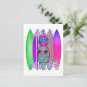 トロピカル アロハ ビーチ ファン サーフィン パイナップル ポストカード (スタンド正面)