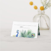 トロピカル+インド+クジャクの羽根の結婚式 プレイスカード (正面)