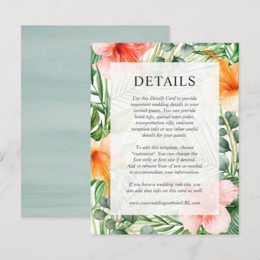 トロピカル ウェディングの詳細 ウォータカラー フラワー 招待状 (正面/裏面)
