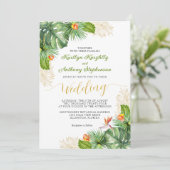 トロピカル ウェディング ウォーターカラー パーム フローラル 招待状 (スタンド正面)