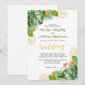 トロピカル ウェディング ウォーターカラー パーム フローラル 招待状 (正面/裏面)