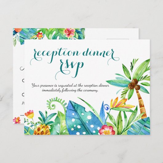 トロピカル ウェディング レセプション ディナー 料理 選択 RSVP インビテーションポストカード (正面/裏面)