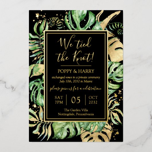 トロピカル ウェディング 挙式後のパーティー 箔招待状 (正面)