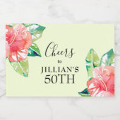 トロピカル ウォーターカラー ハイビスカス フラワーズ オン グリーン ミニ スパークリングワインラベル (シングルラベル)