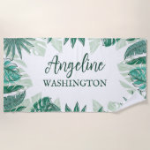 トロピカル ウォーターカラー パームリーフ オーダーメイド ネーム ビーチタオル (正面)