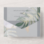 トロピカル ウォーターカラー ヒビスカス フローラル ウェディング オールインワン招待状 (裏面)