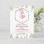 トロピカル ウォーターカラー ピンク フラミンゴ ベビーシャワー 招待状 (スタンド正面)