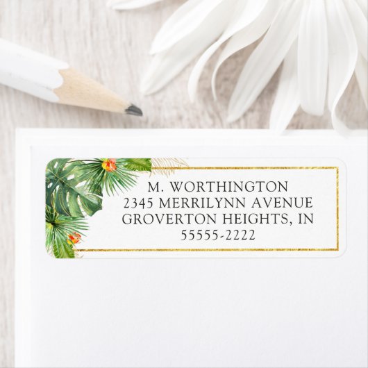 トロピカル ウォーターカラー フォリアージ フローラル ゴールド ラベル (インサイチュ)