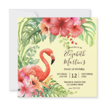 トロピカル ウォーターカラー フラミンゴ & ハイビスカス 誕生日