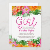 トロピカル ウォーターカラー フラワーベイビーガールシャワー 招待状 (正面/裏面)