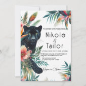 トロピカル ウォーターカラー フローラル および ジャガー 招待状 (正面)