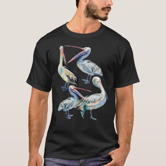 トロピカル・ウォーターカラー・ペリカンTシャツ Tシャツ (正面)