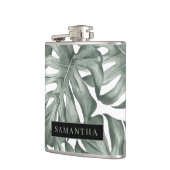 トロピカル ウォーターカラー モダン オアシス リーフ パターン フラスク (左)