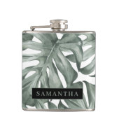 トロピカル ウォーターカラー モダン オアシス リーフ パターン フラスク (正面)