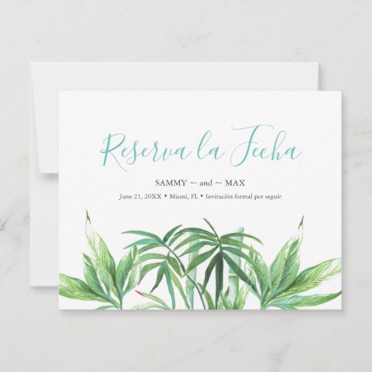 トロピカル ウォーターカラー リーフ セーブ ザ デート セーブザデート (正面)