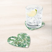 トロピカル ウォーターカラー 緑の葉 ゴールド ラブ (薄) ペーパーコースター (インサイチュ)