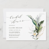 トロピカル ウォーターカラー 緑の葉 ブライダルシャワー 招待状 (正面)