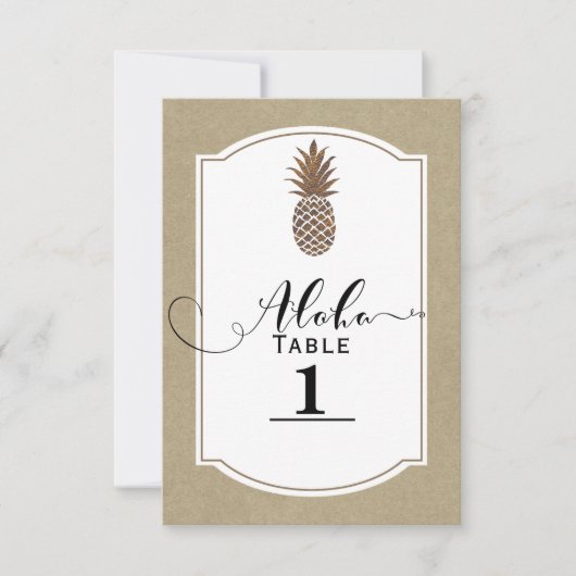 トロピカル エキゾチック フローラル ゴールド パイナップル テーブル ナンバー 招待状 (正面)