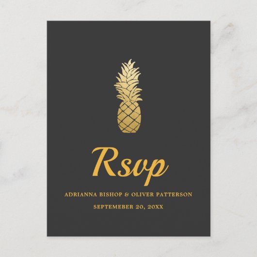 トロピカル エレガンス | パイナップル ウェディング RSVP インビテーションポストカード (正面)