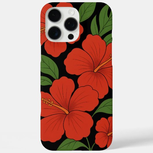 トロピカル エレガンス 黒地に赤いハイビスカス Case-Mate iPhoneケース (裏面)