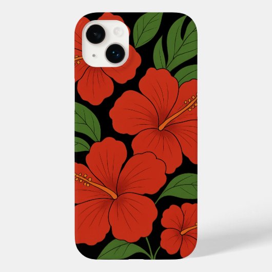 トロピカル エレガンス 黒地に赤いハイビスカス Case-Mate iPhoneケース (裏面)