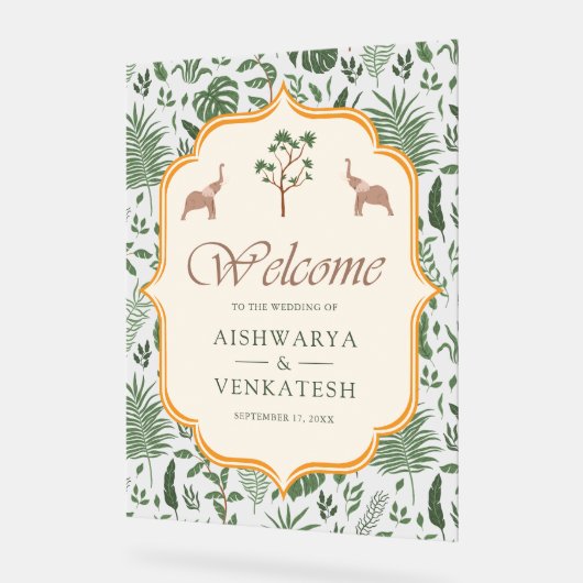 トロピカル エレファント インド ウェディング ウェルカム アクリルサイン (傾斜)