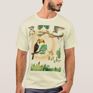 トロピカル・オオハシの鳥とジャングルの葉の美学ユニセックス Tシャツ