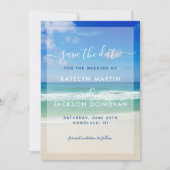 トロピカル オーシャン ウェーブス フォト ビーチ セーブ ザ デート 招待状 (正面)